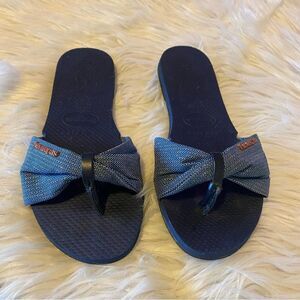 Havaianas Women's Flip-Flops Blue Size 7/8 Stylish Bow Casual Sandals